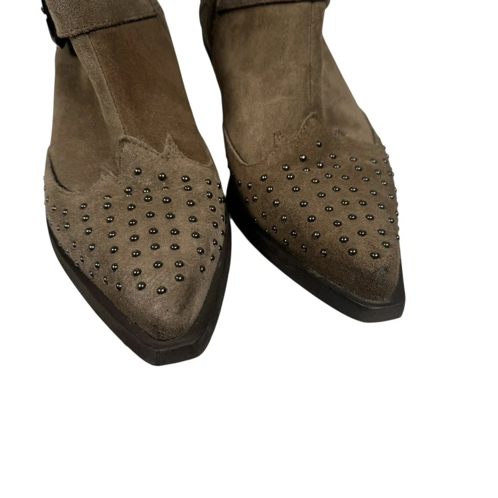 Emanuele Crasto‎ Suede Studded Western Cowgirl Boho Point Toe Ankle Booties 7.5